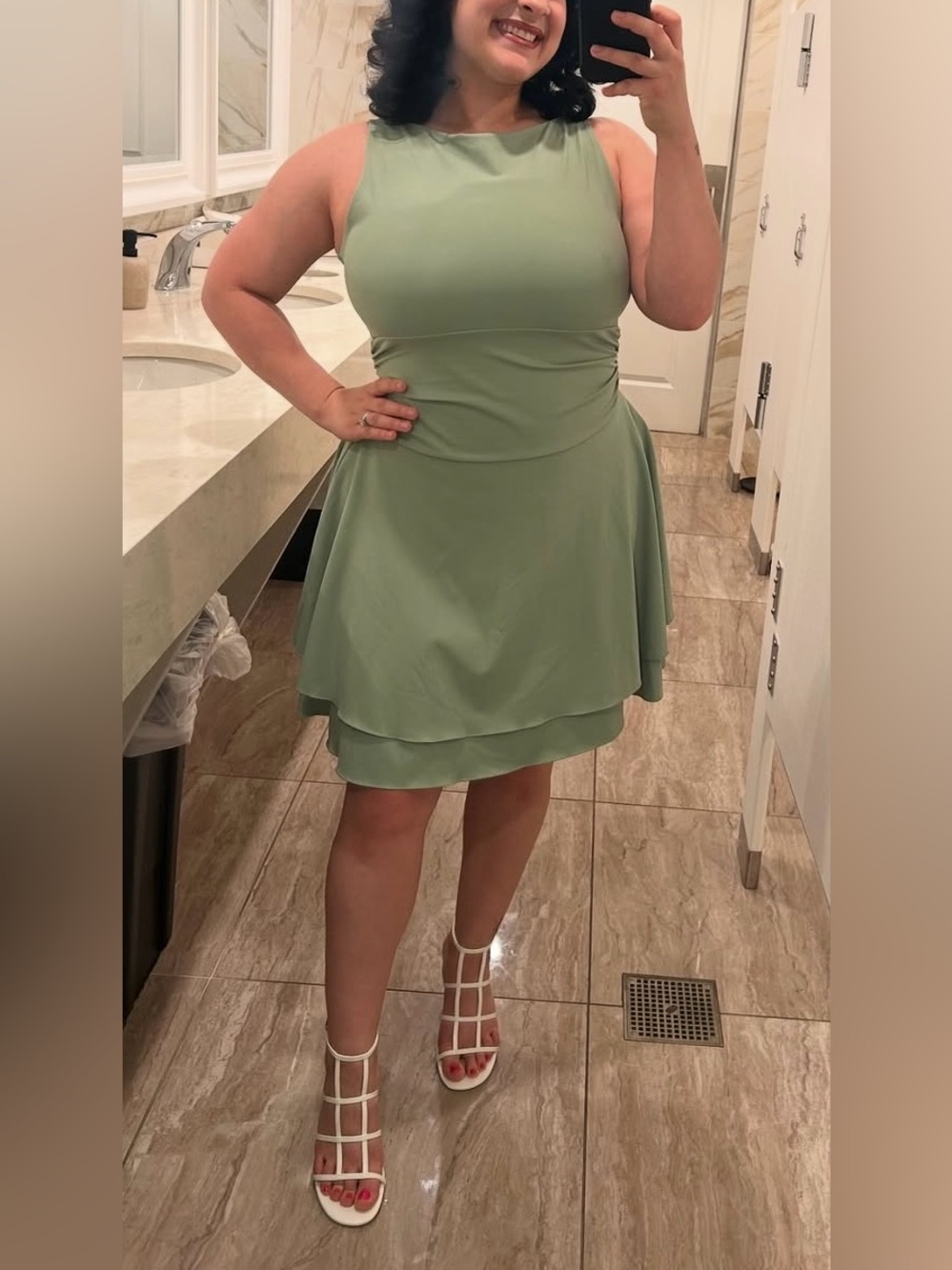 Sleeveless Light Sage Green A-Line Dress